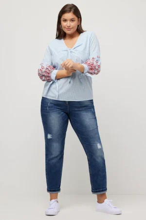 Blusa con scollo a V a maniche lunghe