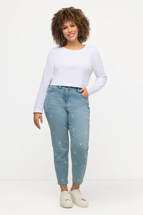Mom jeans con ricami floreali