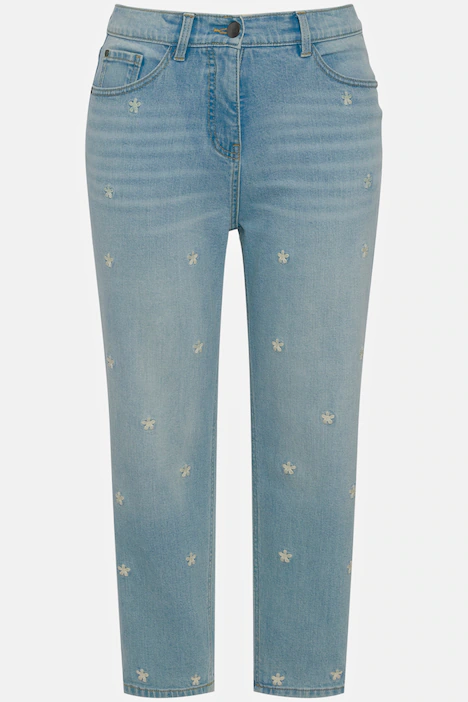 Mom jeans con ricami floreali - immagine 2